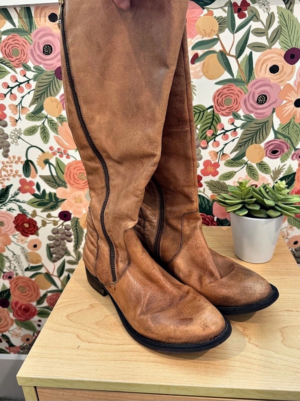 Steve Madden Abbyy Leather Knee-High Boots Cognac US 10